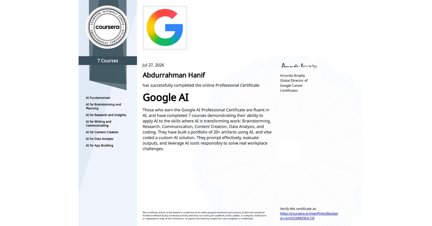 Sertifikat Google AI